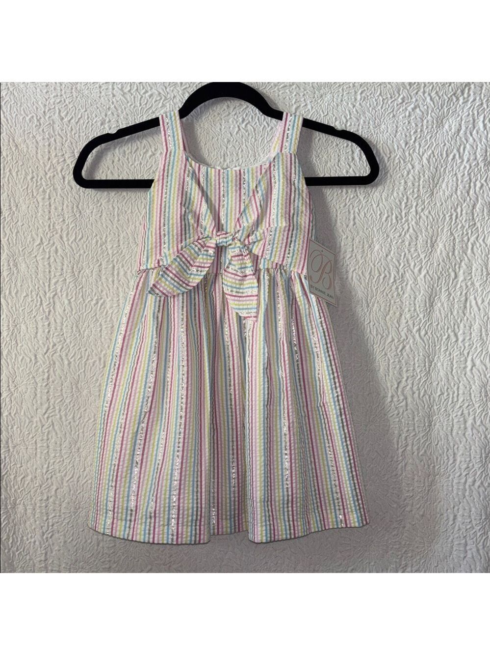 B By Bonnie Jean Striped Pattern Bow Detail Fit & Flare Sleeveless Dress